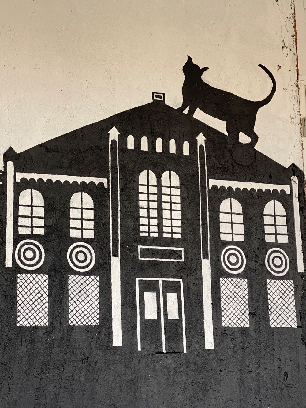 Street art, cat and the synagogue